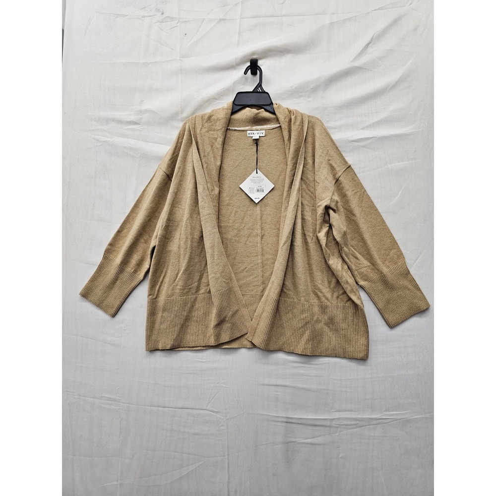 Ava & Viv Womens Open Front Cardigan Sweater Tan Cotton Blend Casual Size 1X